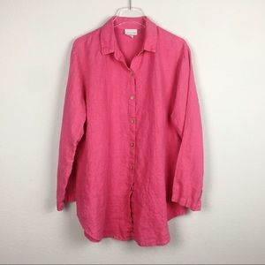 Soft Surroundings | Pink Linen Button Down Blouse